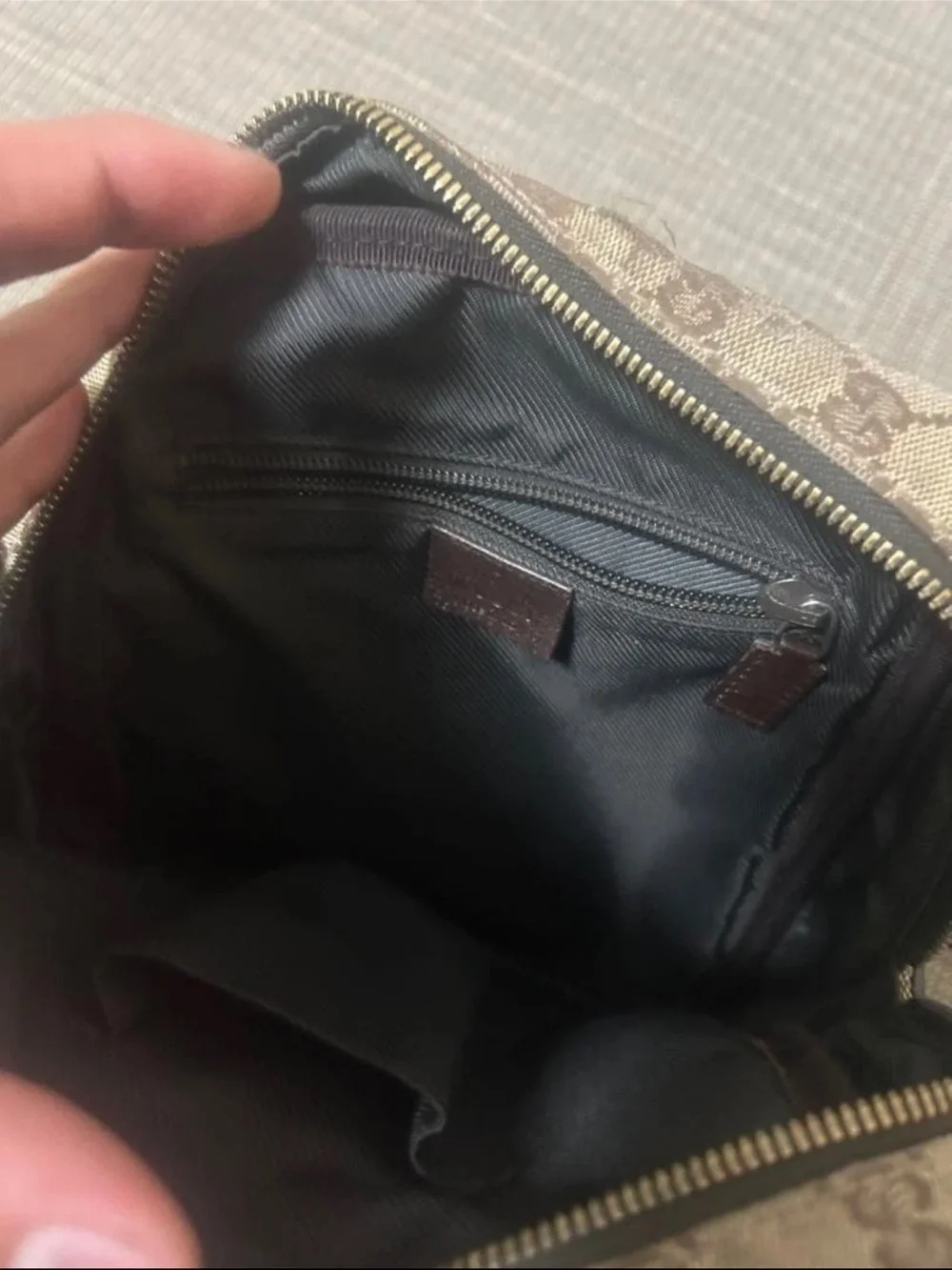 Gucci Beige/Brown Monogram Messenger Bag with Black Strap